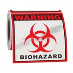 Biohazard Warning Label Stickers 3" X 3" Inch - Reflective Silver with Red Biohazard Symbol - Roll of 250 Labels for Medical, Industrial Use & More - Biohazard Hazardous Stickers