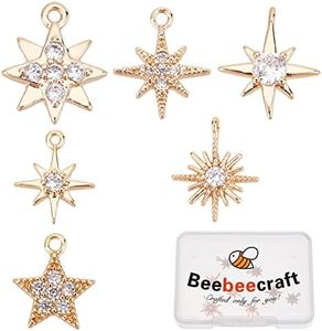 Beebeecraft 12 Pcs 6 Style 18K Plaqué Or Star Charms Zircon Cubique Fabrication de Bijoux avec Anneau de Saut pour DIY Bracelet Collier Boucles d'oreilles