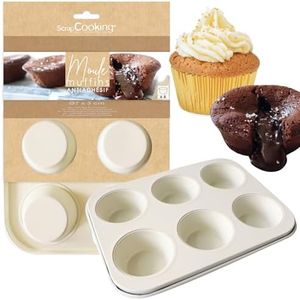 ScrapCooking - Moule à Muffins Antiadhésif - 6 Formes pour Cupcakes & Muffins - Moule en Métal - Apte Four & Congélateur - Moule Pâtisserie Gâteau - Beige - 1297