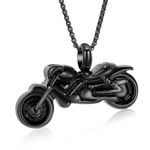 EternityMemory Motorcycle Stainless Steel Memorial Jewellery Ash Keepsake Cremation Urn Necklace For Men&Women (Black)