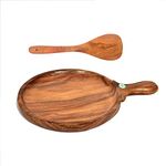 All About Wood Sheesham, Hand-Paint Pizza Snack Serving Plate for Kitchen/Home/Cafe (Brown, 10 inches)