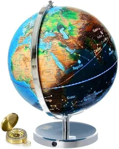 Interactive World Globe for Adults - Large 13 Inch Globe with Stand - Earth Globe with Illuminated Constellations Light Up at Night - Geographic Map for Kids - Educational Learning Gift - Compass to navigate it!