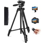 GRIFEMA Tripod 55 inch /140cm, Foldable Aluminum Lightweight Phone Camera Tripod Stand with Wireless Remote Shutter, Phone Holder & Bag for Travel Video Photography YouTube Vlog, GB1001 -Black