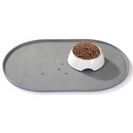 Conlun Cat Food Mat,1.2 cm Raised Edges Dog Bowl Mat for Spill Containment,BPA-Free Silicone Pet Food Mats for Floors Waterproof,Rubber Dog Feeding Mat for Food and Water Bowls(Grey,48x30cm)