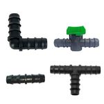 NEXTGEN AGRO Drip Irrigation Pipe 12mm Accessories Connectors (Tee Straight Elbow TAP) Joiners (12MM ELBOW-10QTY/TEE-10QTY/JOINER-10QTY/TAP-10QTY)