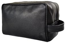 Genuine Leather Travel Toiletry Bag - Dopp Kit Travel Organizer by Rustic Town (Black)