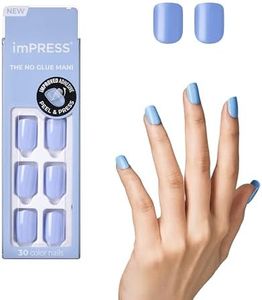 KISS imPRESS Color Press-On Manicure, Gel Nail Kit, PureFit Technology, Short Length, ââ‚¬Å“Baby Why So Blueââ‚¬Â, Polish-Free Solid Color Mani, Includes Prep Pad, Mini File, Cuticle Stick, and 30 Fake Nails