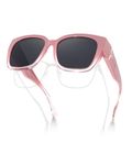 Meeloog Polarized Fit Over Glasses Sunglasses for Women UV Protection, Trendy Square Wrap Around Shades for Driving Riding, P1 Gradient Pink Frame/Grey Lens, One Size