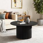 Round Dining Table, 36" Mid Century Modern Elegant Pedestal Design Wood Table, Wood Base Dining Table for 4-6 with Non-Slip Footmat, Compact Living Room & Office Center Table