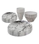 WedDecor 16Pcs Melamine Dinnerware Sets for 4 People for Indoor Outdoor BBQ Garden Picnic or Camping Use, Durable and Lightweight Melamine Dinner Set with Marble Design Plate Bowl & Cups