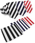 Vittorio Farina Striped Necktie & Pocket Square Set for Men (White/Black,Navy Blue,Red)