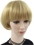 NEWPECK Girls Golden Mushroom Wig Short Bob Wig With Bangs Blonde Bowl Cut Wig Cap For Women