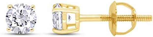 Round Natural Diamond Stud (IGI Certified 0.70 ct & up) Popular Plus Quality Screw Back Earrings in 14k Solid Gold, 0.04 Ctw & Up, 0.08 CARATS, Yellow Gold, Diamond
