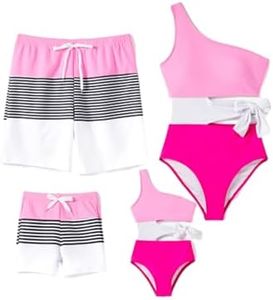 PATPAT Family Matching Swimsuits Mom and Me Hot Rose Pink Vacation Outfits Bathing Suits One Piece Swimwear Swim Suits for Toddler Girl 2 Years