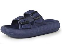 Pillow Slipper for Men Sandal Adjustable Buckles Soft Slides Shower Spa Bath House Slippe Indoor Blue Men Size 8.5 9 9.5 Women Size 9.5 10 10.5