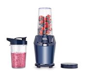 Morphy Richards Compact Personal Blender, 2 x Cups with Lids, Crush Ice & Frozen Fruit, Smoothie Maker, 3 Pre-settings, Dishwasher Safe, 1000w, Midnight Blue, 403060