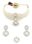 ZAVERI PEARLS Gold Tone Multistrand Beaded Austrian Diamonds Choker Necklace Earring & Ring Set For Women-ZPFK16762