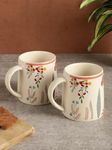 miah decor Ceramic Tea Coffee Cups Set of 2 Floral Matte Printed Small Chai Mug Set of 2 Drinkware Microwave Safe for Home & Restaurant-300 ml-Color-White Red