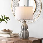 Safavieh Lighting Collection Wade Grey Double Gourd Ceramic 25-inch Bedroom Living Room Home Office Desk Nightstand Table Lamp (LED Bulb Included)