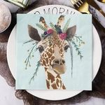 BESALILY Paper Napkin Cute Animal Dinner Napkins Spring Summer Fall Tea Party Holiday Festival Cocktail Beverage Floral Decorative Paper Disposable Placemat (3-Ply, 50-Count) (Giraffe)