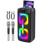 karaoke machine with 2 Wireless microphones,Portable Bluetooth Speaker with Dicso Lights, Supports TWS,REC,EQ,AUX,USB,TF,PA System for PA System for Party, Stage, Camping