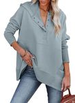 BETTE BOUTIK Womens Hoodies Pullover Fashion Button V Neck Oversized Fall Winter Hooded Sweatshirt Winter Blue X-Large