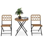 Outsunny 3 Pieces Rattan Bistro Set, Wicker Folding Garden Furniture Set with Coffee Table and Chairs for Outdoor, Patio, Balcony, Natural