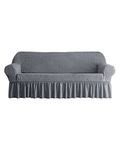 zenmag Sofa Slipcover 1 Piece for 3 Cushion Couch Cover with Skirt, Durable Washable High Elastic Stretchable, Easy Fit Universal Furniture Protector (3 Seater, Grey)