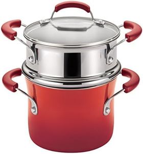 (Red Gradient) - Rachael Ray Porcelain Enamel II Nonstick Covered Steamer Set, 2.8l, Red Gradient