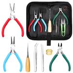 Keadic 8Pcs 4.5" Jewelry Pliers Set Contains Micro Round Nose Pliers, Wire Cutting Pliers and Chain Nose Pliers With Tweezers Jump Ring Opener for Jewelry Making Supplies Wire Wrapping Beading