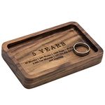 MUUJEE Ring Dish - Engraved Rectangle Wood Tray Small Jewelry Dish 5 Year Wedding Anniv Gifts Ideas - 5.5" x 3.5" (5 Years)