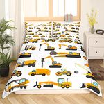 Kids Excavator Bedding Set Twin Farm Tractor Bedding Set Boys Girls Cartoon Construction Truck Comforter Cover Toddler Children Machinery Truck Cars Duvet Cover Digger Bedroom Decor 2Pcs