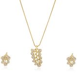 Estele 24 Kt Gold Plated Diamond Leaf with Austrain Crystal Chain Necklace Set for Women