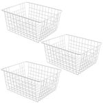 AYSUM 3PCS Large Wire Storage Baskets, Chest Freezer Storage Baskets, Chest Freezer Organiser, Metal Basket for Pantry, Freezer, Cabinet, White