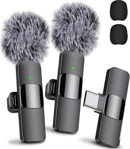 Mini Mic Pro 2 Pack Type C Mini Wireless Lavalier Microphone for iPhone 15/16, iOS and Android Devices - Noise Reduction Lapel Mic for Recording, Clip on Mic, Omni Lav Mic for Video Recording