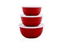 Bowl Fiery Stainless Steel Microwave Safe Bowls With Lids (14, 16,18 Cm) 3 Pieces Set (Red), 2500 ML