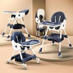 Baybee 4 in 1 Convertible High Chair for Kids with Adjustable Height and Footrest, Baby Toddler Feeding Booster Seat with Tray, Wheels, Safety Belt and Cushion, Boys & Girls 6 Months to 3 Years (Liora Blue, Liora)