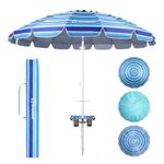Grandekor Beach Umbrellas for Sand Heavy Duty Wind Portable Beach Umbrella with Table Travel Beach Umbrella with Carry Bag 7F TSun Umbrella Beach, UV 50+,Blue&White
