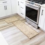 Maples Rugs Kitchen Rug Sets - Pelham 2-Piece Non Slip Machine Washable Mats [Made in USA] Traditional Vintage Throw and Runner Floor Carpet, 17"x24" + 17"x48", Khaki