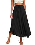 Zeagoo Women Casual Maxi Skirts Tie Waist Flowy Pleated Skirts Summer Lightweight Midi Dress, Black, Medium