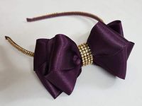 Belleza Crafting with Creativity Women Dark Purple/Jamun Bow Hairband With Golden Crystal Stone Lace Csl1 (Pack Of 1)