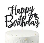 Happy Birthday Cake Toppers for women, Happy Birthday Cake Topper, BLACK Birthday cake topper, Birthday Cake Topper For men, Birthday Decorations for Cake（Double Sided Glitter)