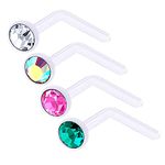 bodyjewellery 4pcs 20g 0.8mm Nose Screw Rings L Shaped Bioflex Flexible Nostril Piercing Jewelry 2.5mm Crystal - CLABROBZ