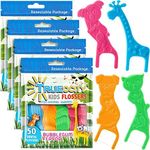 Kids Flossers 4 Pack (200 Total), Kids Floss Picks, Flossers Kids, Floss for Kids, Cute Animal Shapes, Glides Easy Between Teeth, Flosser Helps Prevent Tooth Decay & Gum Disease, Bubble Gum Flavored