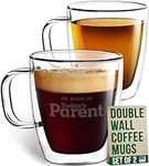 12 oz Glass Coffee Mugs - Set of 2 - Clear Double Wall Glasses - Insulated Glassware with Handle - Large Espresso Latte Cappuccino or Tea Cup by Eparé