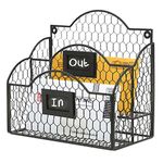 Black Metal Chicken Wire Wall Mountable Mail Sorter, Desktop Stationery Organizer w/Chalkboard Label