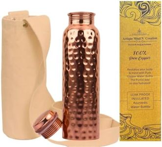 Artique Mind N' Creation Copper Water Bottle 1000ml 100% Pure Handmade Hammered Ayurvedic Pure Copper Vessel for Drinking Heavy Duty Seamless Leakproof Water Bottle for Ayurvedic Benefits