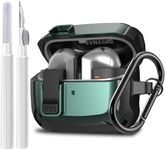 Compatible SAMSUNG Galaxy Bud 3 / Buds 3 Pro Case Cover 2024 with Secure Lock Clip, Rugged Galaxy Buds 3/3 Pro Protective Hard Cover Shell with Carabiner & Cleaner Kit for Men Women Black Green