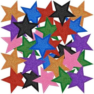 28Pcs Glitter Star Iron On Patches 4''Large Bling Embroidered Appliques with Sequin Sparkle Colorful Star Patch for Clothes Denim Jackets Jeans Backpacks Trucker Hats Phone Case Clothing Repair DIY
