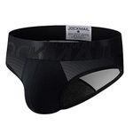 JOCKMAIL Men Briefs Underwear Mesh Soft Cotton Low Rise Men Underwear Briefs, Black1, Medium
